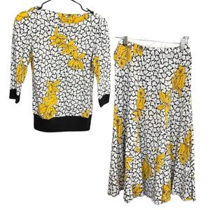 ANTHONY RICHARD SET Vintage Floral Black and White Sweater & Skirt